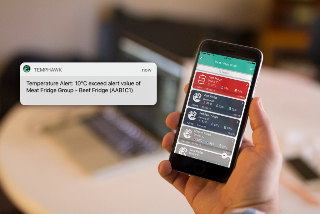 TEMPHAWK（テンプホーク）温度センサ_スマホ通知イメージ